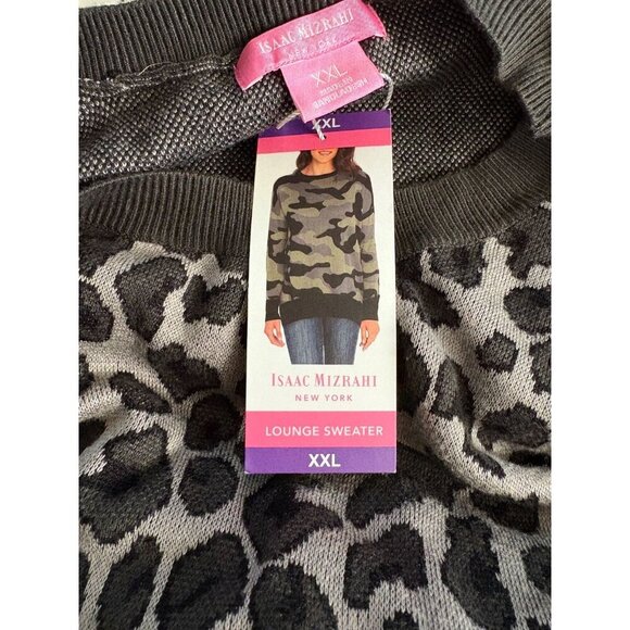 Isaac Mizrahi +XXL Gray Animal Print Crew Neck Ribbed Trim Long Sleeve Sweater - Picture 6 of 7